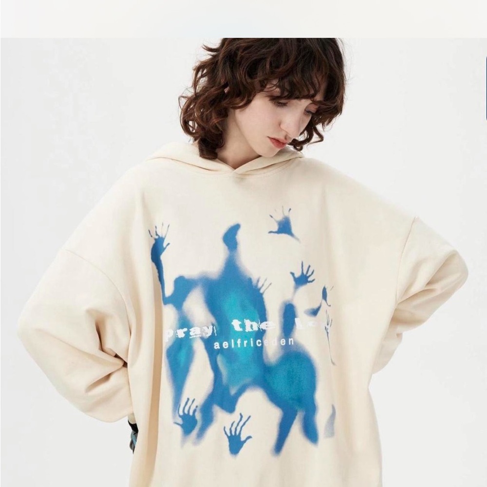 Aelfric Eden Cream Hoodie with Blue Logo Tag
